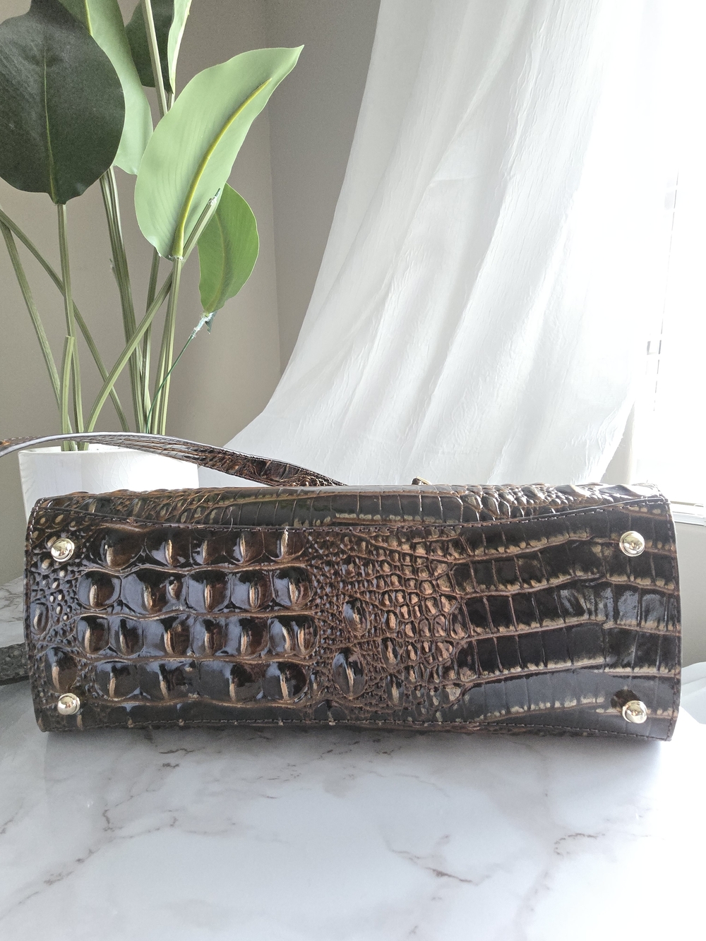 NWT Brahmin Rosetta Satchel Chocolate Melbourne Croc Embossed W/ Shoulder Strap - Picture 6 of 16